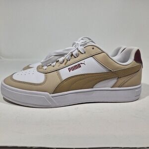 Puma CA Pro Classic Mens Leather Sneakers White Tan Burgundy Low Top Size 10